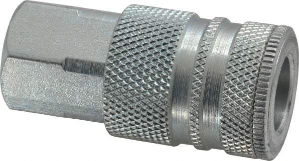 Coilhose Pneumatics - 1/4 Female NPT Industrial Pneumatic Hose Coupler - Plated Steel, 3/8" Body Diam - Exact Tool & Supply