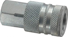 Coilhose Pneumatics - 1/4 Female NPT Industrial Pneumatic Hose Coupler - Plated Steel, 3/8" Body Diam - Exact Tool & Supply