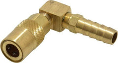 Coilhose Pneumatics - Hose Barb Non-Valved Moldflow Pneumatic Hose 90° Non-Valved Coupler - Brass, 1/4" Body Diam, 3/8" Hose ID - Exact Tool & Supply