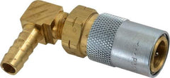Coilhose Pneumatics - Hose Barb Moldflow Pneumatic Hose 90° Valved Coupler - Brass Nickel Plated, 3/8" Body Diam, 3/8" Hose ID - Exact Tool & Supply
