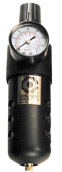 Coilhose Pneumatics - 1/4" NPT Port Compact 1 Piece Filter/Regulator FRL Unit - Polycarbonate Bowl, 48 SCFM, 150 Max psi, 8" High, Automatic Drain - Exact Tool & Supply