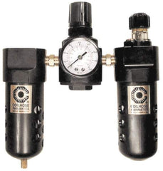 Coilhose Pneumatics - 1/4" NPT Port Compact 3 Piece Filter-Regulator-Lubricator FRL Unit - Polycarbonate Bowl, 48 SCFM, 150 Max psi, 6.5" High, Manual Drain - Exact Tool & Supply