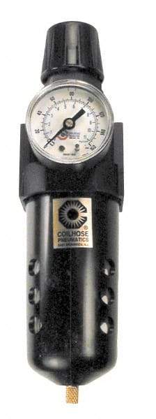 Coilhose Pneumatics - 1/2" NPT Port Standard 1 Piece Filter/Regulator FRL Unit - Polycarbonate Bowl, 127 SCFM, 150 Max psi, 10.5" High, Manual Drain - Exact Tool & Supply
