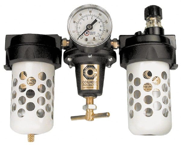 Coilhose Pneumatics - 1/4 NPT Heavy-Duty 3 Pc Filter-Regulator-Lubricator FRL Unit with Sight Glass & Pressure Gauge - Exact Tool & Supply
