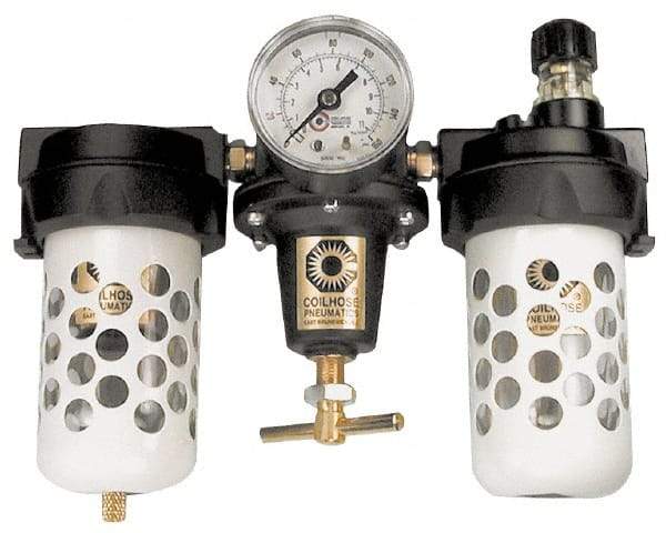 Coilhose Pneumatics - 1/2" NPT Port Heavy Duty 3 Piece Filter-Regulator-Lubricator FRL Unit - Metal Bowl, 125 Max psi, 7.875" High - Exact Tool & Supply