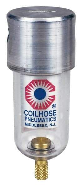 Coilhose Pneumatics - 1/8" Port, 4" High x 1-1/2" Wide, Miniature FRL Filter with Metal Bowl & Manual Drain - 25 SCFM, 250 Max psi, 250°F Max, 1.5 oz Bowl Capacity - Exact Tool & Supply