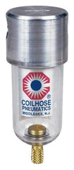 Coilhose Pneumatics - 1/8" Port, 4" High x 1-1/2" Wide, Miniature FRL Filter with Metal Bowl & Manual Drain - 25 SCFM, 250 Max psi, 250°F Max, 1.5 oz Bowl Capacity - Exact Tool & Supply