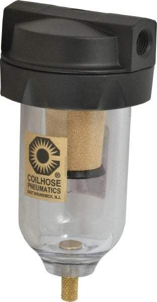 Coilhose Pneumatics - 1/4" Port, 5" High, FRL Filter with Polycarbonate Bowl & Manual Drain - 150 Max psi, 120°F Max, 4 oz Bowl Capacity - Exact Tool & Supply