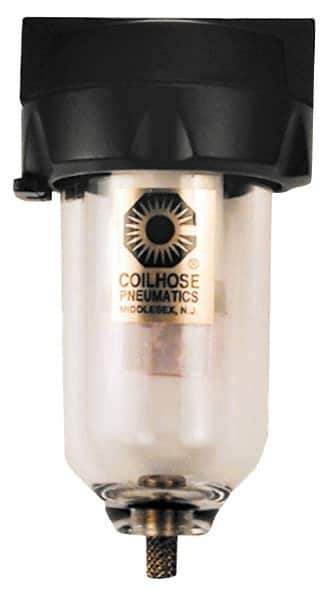 Coilhose Pneumatics - 3/8" Port, 5" High, FRL Filter with Polycarbonate Bowl & Automatic Drain - 150 Max psi, 120°F Max, 4 oz Bowl Capacity - Exact Tool & Supply