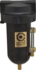 Coilhose Pneumatics - 1/4" Port, 5" High, FRL Filter with Aluminum Bowl & Manual Drain - 250 Max psi, 250°F Max, 4 oz Bowl Capacity - Exact Tool & Supply