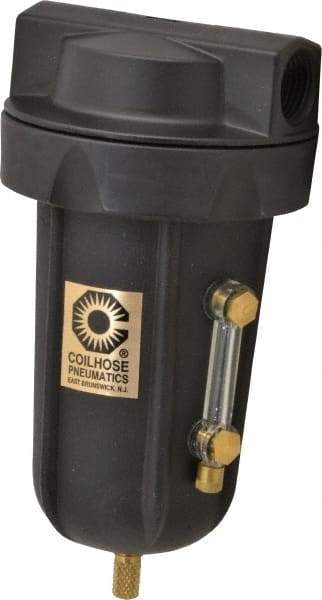 Coilhose Pneumatics - 1/2" Port, 7" High, FRL Filter with Aluminum Bowl & Manual Drain - 250 Max psi, 250°F Max, 8 oz Bowl Capacity - Exact Tool & Supply
