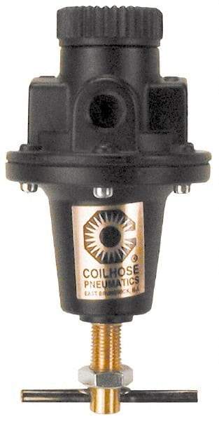Coilhose Pneumatics - 1/2 NPT Port, 80 CFM, Cast Aluminum Heavy-Duty T-Handle Regulator - 0 to 60 psi Range, 250 Max psi Supply Pressure, 1/4" Gauge Port Thread, 4" Wide x 7" High - Exact Tool & Supply