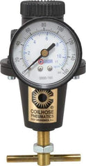Coilhose Pneumatics - 3/8 NPT Port, 40 CFM, Cast Aluminum Heavy-Duty T-Handle Regulator - 0 to 125 psi Range, 250 Max psi Supply Pressure, 1/4" Gauge Port Thread, 3" Wide x 5-1/2" High - Exact Tool & Supply