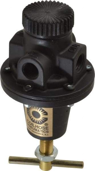 Coilhose Pneumatics - 1/4 NPT Port, 40 CFM, Cast Aluminum Heavy-Duty T-Handle Regulator - 0 to 125 psi Range, 250 Max psi Supply Pressure, 1/4" Gauge Port Thread, 3" Wide x 5-1/2" High - Exact Tool & Supply