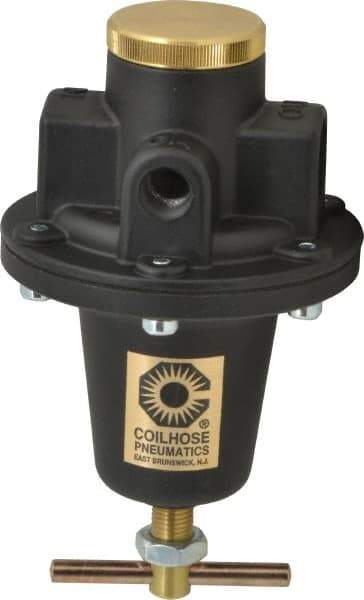 Coilhose Pneumatics - 1/2 NPT Port, 80 CFM, Cast Aluminum Heavy-Duty T-Handle Regulator - 0 to 125 psi Range, 250 Max psi Supply Pressure, 1/4" Gauge Port Thread, 4" Wide x 7" High - Exact Tool & Supply