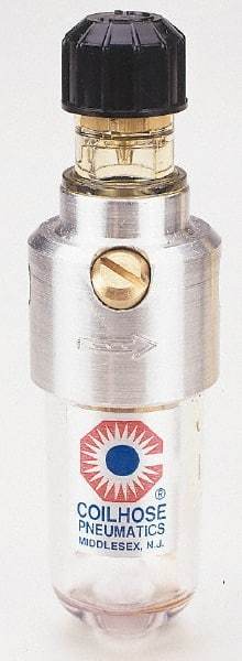 Coilhose Pneumatics - 1/8 NPT Port, 250 Max psi, Miniature Lubricator - Metal Bowl, Cast Aluminum Body, 11 CFM, 250°F Max, 1-1/2" Wide x 5" High - Exact Tool & Supply