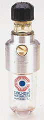 Coilhose Pneumatics - 1/8 NPT Port, 150 Max psi, Miniature Lubricator - Polycarbonate Bowl, Cast Aluminum Body, 11 CFM, 120°F Max, 1-1/2" Wide x 5" High - Exact Tool & Supply