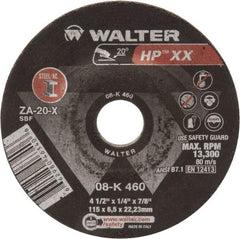 WALTER Surface Technologies - 20 Grit, 4-1/2" Wheel Diam, 1/4" Wheel Thickness, Type 27 Depressed Center Wheel - Aluminum Oxide, 13,300 Max RPM - Exact Tool & Supply
