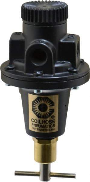 Coilhose Pneumatics - 1/4 NPT Port, 40 CFM, Cast Aluminum Tamper Proof Heavy-Duty T-Handle Regulator - 0 to 125 psi Range, 250 Max psi Supply Pressure, 1/4" Gauge Port Thread, 3" Wide x 5-1/2" High - Exact Tool & Supply