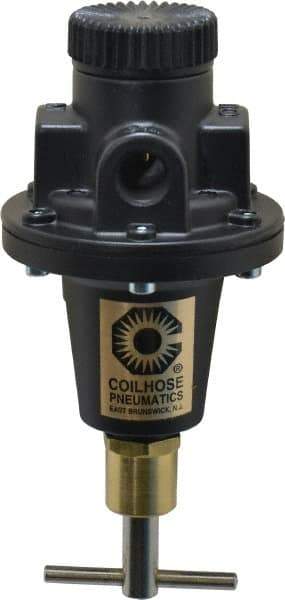 Coilhose Pneumatics - 3/8 NPT Port, 40 CFM, Cast Aluminum Tamper Proof Heavy-Duty T-Handle Regulator - 0 to 125 psi Range, 250 Max psi Supply Pressure, 1/4" Gauge Port Thread, 3" Wide x 5-1/2" High - Exact Tool & Supply