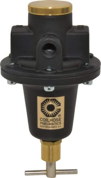 Coilhose Pneumatics - 1/2 NPT Port, 80 CFM, Cast Aluminum Tamper Proof Heavy-Duty T-Handle Regulator - 0 to 125 psi Range, 250 Max psi Supply Pressure, 1/4" Gauge Port Thread, 4" Wide x 7" High - Exact Tool & Supply