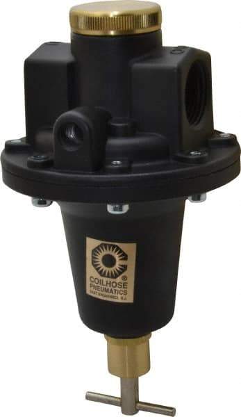 Coilhose Pneumatics - 1 NPT Port, 160 CFM, Cast Aluminum Tamper Proof Heavy-Duty T-Handle Regulator - 0 to 125 psi Range, 250 Max psi Supply Pressure, 1/4" Gauge Port Thread, 5" Wide x 8-1/2" High - Exact Tool & Supply