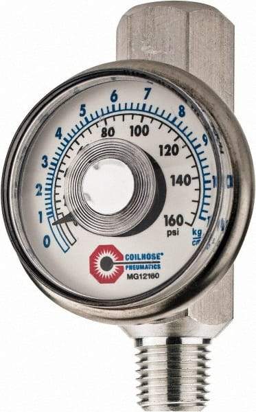 Coilhose Pneumatics - 1/4" Outlet, 160 Max psi, Inline Filters, Regulators & Lubricators - Flow Regulator with Gauge - Exact Tool & Supply