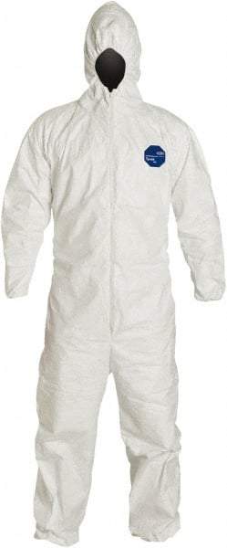 Dupont - Size L Film Laminate General Purpose Coveralls - White, Zipper Closure, Elastic Cuffs, Elastic Ankles, Serged Seams - Exact Tool & Supply