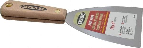 Hyde Tools - 4" Wide Steel Putty Knife - Flexible, Hardwood Handle, 7-3/4" OAL - Exact Tool & Supply
