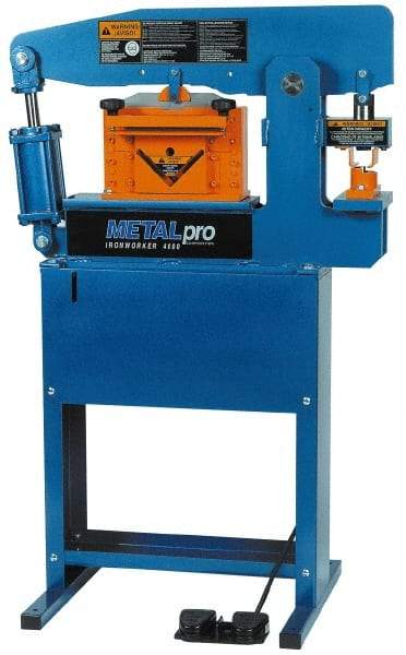 Metalpro - 3-3/4" Throat Depth, 45 Ton Punch Pressure, Ironworker - 1-1/2 hp, 1 Phase, 110 Volts, 37" Wide x 55-1/4" High x 24" Deep - Exact Tool & Supply
