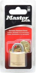Master Lock - 5/8" Shackle Clearance, Keyed Different Solid Brasss Padlock - 3/16" Shackle Diam, Solid Brass - Exact Tool & Supply