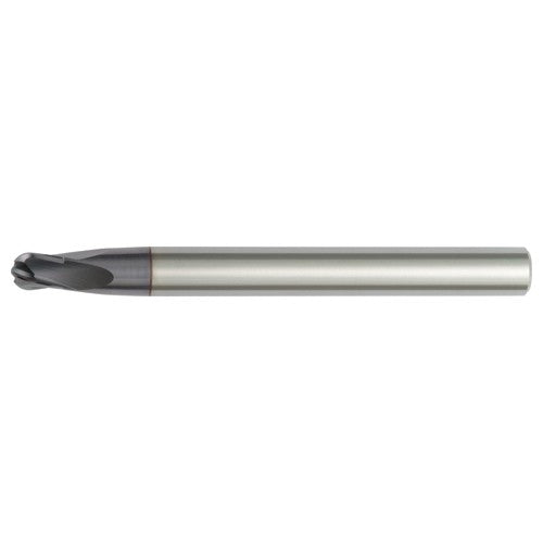 3/16″ Dia. × 1/4″ Shank × 3/16″ DOC × 3″ OAL, Carbide AlTiN, 4 Flute, CW|15° Helix, Round, Ballnose End Mill - Exact Tool & Supply