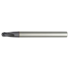 1/4″ Dia. × 3/8″ Shank × 1/4″ DOC × 4″ OAL, Carbide AlTiN, 4 Flute, CW|15° Helix, Round, Ballnose End Mill - Exact Tool & Supply