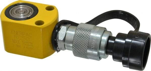 Enerpac - 5 Ton, 0.63" Stroke, 0.62 Cu In Oil Capacity, Portable Hydraulic Single Acting Cylinder - 0.99 Sq In Effective Area, 1.63" Lowered Ht., 2.25" Max Ht., 1.13" Cyl Bore Diam, 1" Plunger Rod Diam, 10,000 Max psi - Exact Tool & Supply