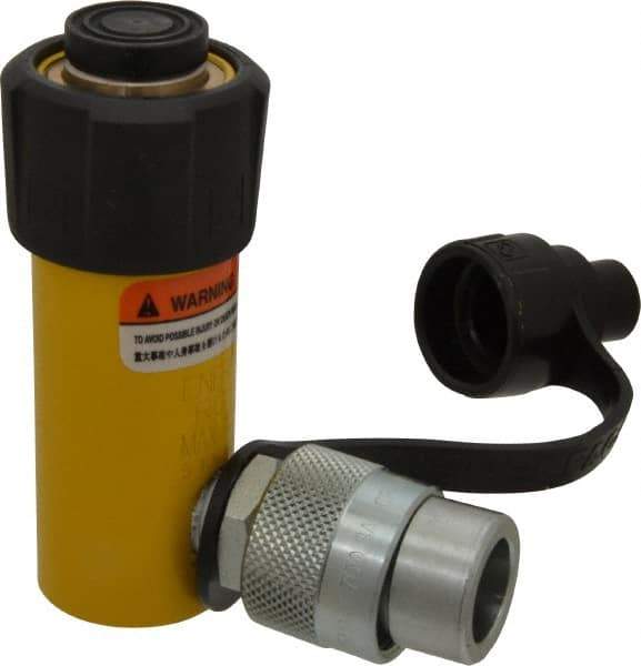 Enerpac - 5 Ton, 1" Stroke, 0.99 Cu In Oil Capacity, Portable Hydraulic Single Acting Cylinder - 0.99 Sq In Effective Area, 4.34" Lowered Ht., 5.34" Max Ht., 1.13" Cyl Bore Diam, 1" Plunger Rod Diam, 10,000 Max psi - Exact Tool & Supply