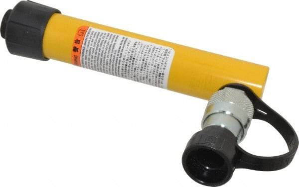 Enerpac - 5 Ton, 5" Stroke, 4.97 Cu In Oil Capacity, Portable Hydraulic Single Acting Cylinder - 0.99 Sq In Effective Area, 8.5" Lowered Ht., 13.5" Max Ht., 1.13" Cyl Bore Diam, 1" Plunger Rod Diam, 10,000 Max psi - Exact Tool & Supply