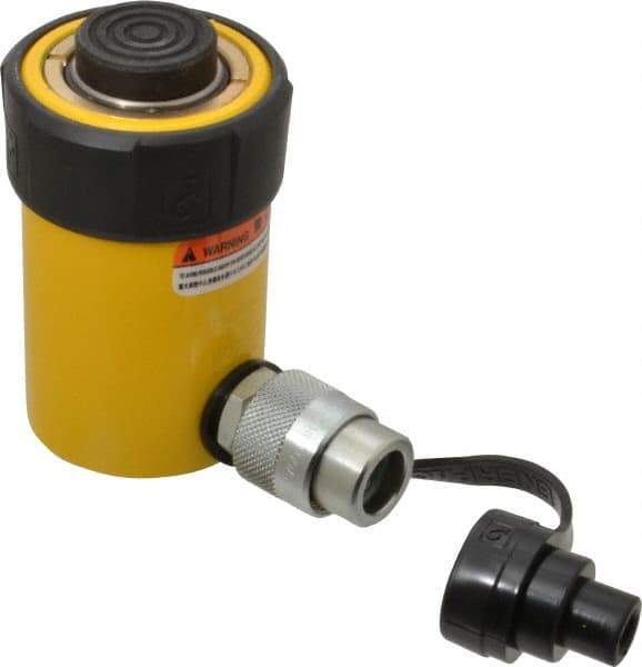 Enerpac - 15 Ton, 1" Stroke, 3.14 Cu In Oil Capacity, Portable Hydraulic Single Acting Cylinder - 3.14 Sq In Effective Area, 4.88" Lowered Ht., 5.88" Max Ht., 2" Cyl Bore Diam, 1.625" Plunger Rod Diam, 10,000 Max psi - Exact Tool & Supply