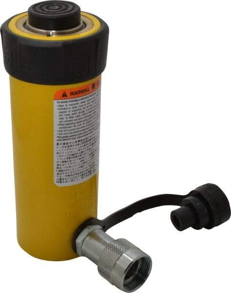Enerpac - 15 Ton, 4" Stroke, 12.57 Cu In Oil Capacity, Portable Hydraulic Single Acting Cylinder - 3.14 Sq In Effective Area, 7.88" Lowered Ht., 11.88" Max Ht., 2" Cyl Bore Diam, 1.625" Plunger Rod Diam, 10,000 Max psi - Exact Tool & Supply