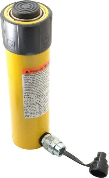 Enerpac - 25 Ton, 8.25" Stroke, 42.55 Cu In Oil Capacity, Portable Hydraulic Single Acting Cylinder - 5.16 Sq In Effective Area, 12.75" Lowered Ht., 21" Max Ht., 2.56" Cyl Bore Diam, 2.25" Plunger Rod Diam, 10,000 Max psi - Exact Tool & Supply