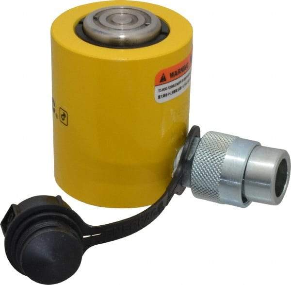 Enerpac - 10 Ton, 1.5" Stroke, 3.35 Cu In Oil Capacity, Portable Hydraulic Low Profile Cylinder - 2.24 Sq In Effective Area, 3.47" Lowered Ht., 4.97" Max Ht., 1.69" Cyl Bore Diam, 1.5" Plunger Rod Diam, 10,000 Max psi - Exact Tool & Supply