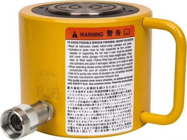 Enerpac - 100 Ton, 2.25" Stroke, 44.18 Cu In Oil Capacity, Portable Hydraulic Low Profile Cylinder - 19.64 Sq In Effective Area, 5.56" Lowered Ht., 7.81" Max Ht., 5" Cyl Bore Diam, 3.63" Plunger Rod Diam, 10,000 Max psi - Exact Tool & Supply