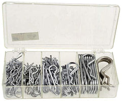 Precision Brand - 150 Piece, 1/16 to 3/16" Pin Diam, Hitch Pin Assortment - 1-9/16 to 3-1/4" Long, Steel - Exact Tool & Supply