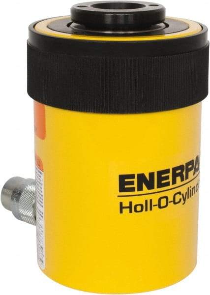 Enerpac - 30 Ton, 2.5" Stroke, 18.05 Cu In Oil Capacity, Portable Hydraulic Hollow Hole Cylinder - 7.22 Sq In Effective Area, 7.03" Lowered Ht., 9.53" Max Ht., 3.5" Cyl Bore Diam, 2.5" Plunger Rod Diam, 10,000 Max psi - Exact Tool & Supply