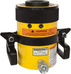 Enerpac - 60 Ton, 3" Stroke, 38.2 Cu In Oil Capacity, Portable Hydraulic Hollow Hole Cylinder - 12.73 Sq In Effective Area, 9.75" Lowered Ht., 12.75" Max Ht., 4.88" Cyl Bore Diam, 3.63" Plunger Rod Diam, 10,000 Max psi - Exact Tool & Supply
