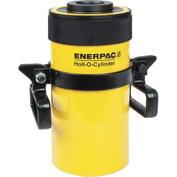 Enerpac - 60 Ton, 6" Stroke, 76.41 Cu In Oil Capacity, Portable Hydraulic Hollow Hole Cylinder - 12.73 Sq In Effective Area, 12.75" Lowered Ht., 18.75" Max Ht., 4.88" Cyl Bore Diam, 3.63" Plunger Rod Diam, 10,000 Max psi - Exact Tool & Supply