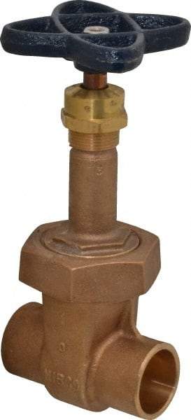 NIBCO - 1" Pipe, Class 150, Soldered Bronze Solid Wedge Rising Stem Gate Valve - 300 WOG, 150 WSP, Bolted Bonnet - Exact Tool & Supply