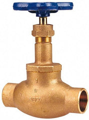 NIBCO - 1-1/4" Pipe, Soldered Ends, Bronze Integral Globe Valve - PTFE Disc, Screw-In Bonnet, 200 psi WOG, 125 psi WSP, Class 125 - Exact Tool & Supply