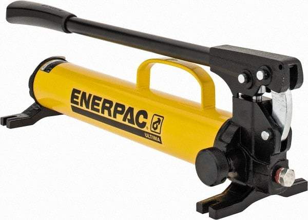Enerpac - 1" Piston Stroke, 1/2" Piston Diam, 0.15 Cu In per Stroke, 47 Cu In Reservoir Capacity, Manual Hydraulic Pump - 10,000 psi, 85 Lbs. Max Handle Effort, 1 Stage - Exact Tool & Supply