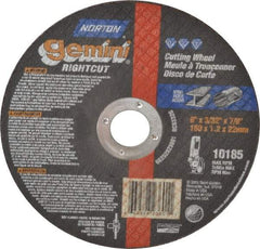Norton - 6" Aluminum Oxide Cutoff Wheel - 3/32" Thick, 7/8" Arbor, 10,185 Max RPM, Use with Angle Grinders - Exact Tool & Supply