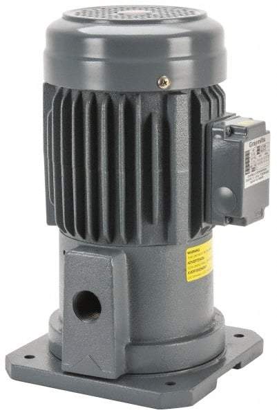 Graymills - 230/460 Volt, 1 hp, 3 Phase, 3,450 RPM, Cast Iron Suction Machine Tool & Recirculating Pump - 48 GPM, 1" Inlet, 60 psi, 8" Long x 8" Mounting Flange Width, 13-15/16" Overall Height, Metric Thread, Aluminum Impeller - Exact Tool & Supply